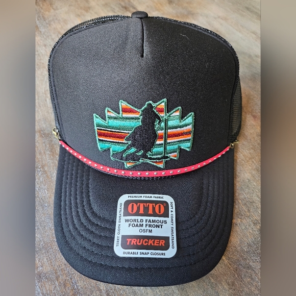 OTTO Black Mesh Snapback Trucker Hat with Horse Pole Bending Embroidered Patch - Picture 1 of 1